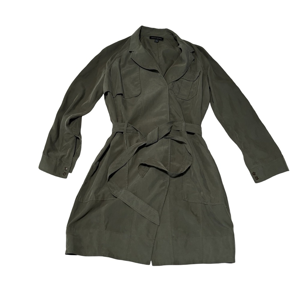 Olive Green Trench Coat with Tie Waist